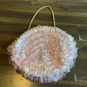 Y2K Dangle Beaded Sequin Kiss Lock Clasp Pink Hong Kong Vintage Evening Party